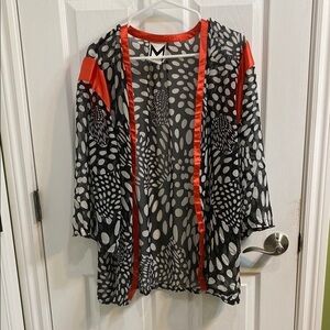 Rare Vintage 2000 Marc Bouwer Silk Kimono Black White Orange Women’s Medium